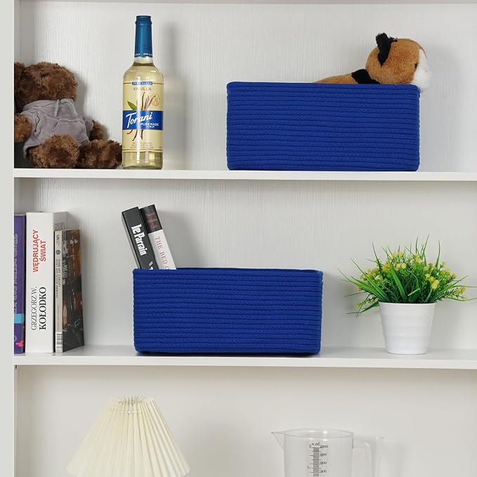 3 Pack Small Storage Baskets for Organizing, 11.8×7.8×5.1", Klein Blue | Woven Baskets for shelves, Cotton Rope Basket for Gifts Empty, Closet Organizer Bins with Handles, Cube Decorative Box