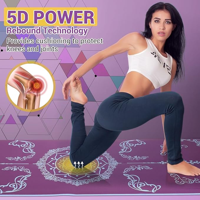 Avoalre Folding Yoga Mat, Eco-Friendly PVC Travel Yoga Mat Packable, Double Sided Non-Slip Printed Yoga Mats with Bag for Home Workout Gym Exercise Fitness Pilates Stretching (72" x 32" x 0.24" Thick)