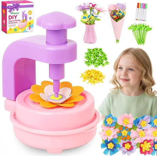 oPapaya Fabric Flower Bouquets Toys for Girls - DIY Kits for Kids w/Markers & Cards - Arts & Crafts for 4 5 6 7 8 Year Toddler Girl - Educational Toys - Art and Craft Kits for Girls