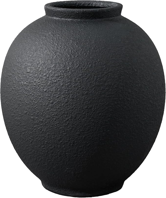 Starttag Large Black Ceramic Vase, 9.8 inch Rustic Farmhouse Flowers Vase for Home Decor, Sandstone Texture Round Pottery Tall Vase Indoor for Table Living Room Decor