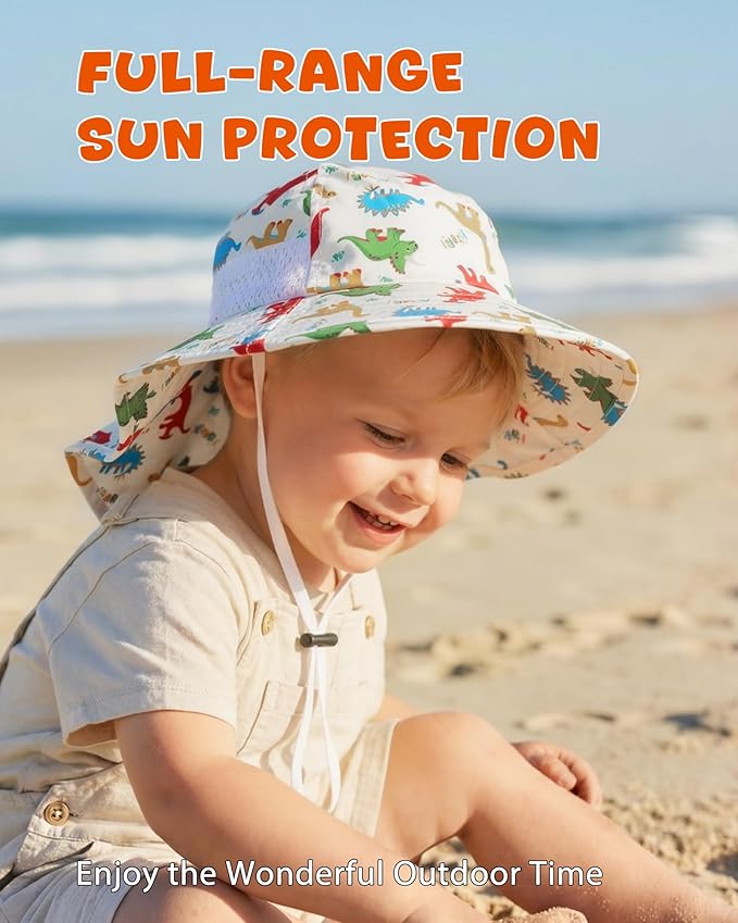 Toddler Baby Sun Hat Kids Summer Beach Essentials Adjustable Beach Hats with Bucket Wide Brim for Boys Girls Age 0-14 Years