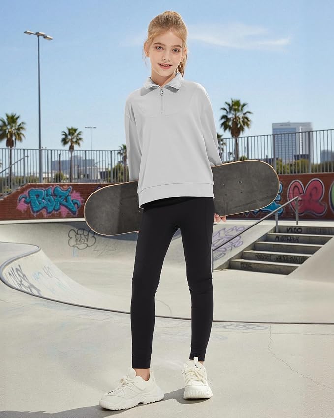 Girls Quarter Zip Sweatshirt Long Sleeve Pullover Tops Kids Casual Spring Outfits for Teen Girls, 5-14 Years