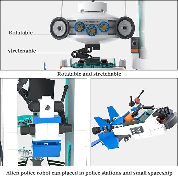 QLT Space Police Station Builidng Set, 905 Pcs Building Toy Compatible with Lego, Little Spaceship, A Police Robot, Gift for Adult & Boys