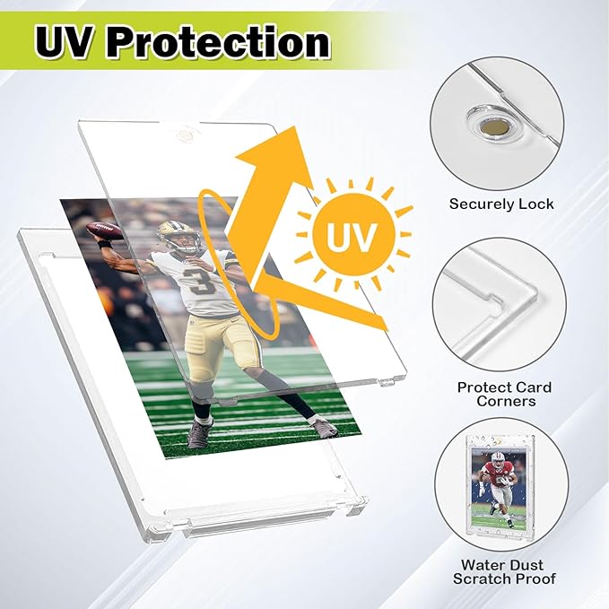 130PT Magnetic Card Holders for Trading Cards, 18ct One Card Touch Holder Baseball Card Thick Protectors Hard Plastic Magnetic Card Case Sports Football Basketball Top Loads for Cards Sleeves