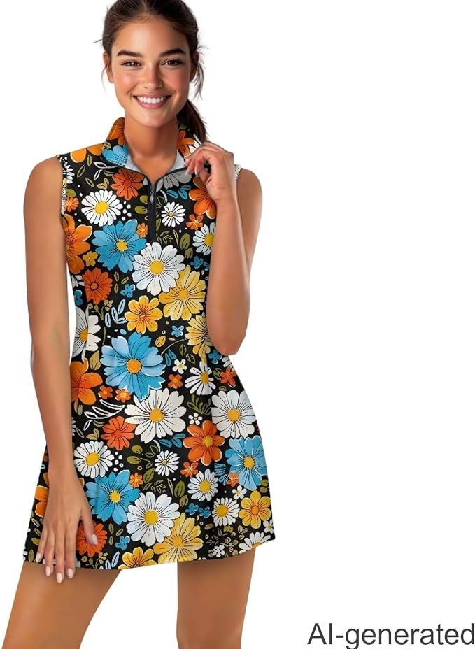 Golf Dress Tennis Dresses for Women with Built in Shorts and Pockets Sleeveless Athletic Dress Workout Dress