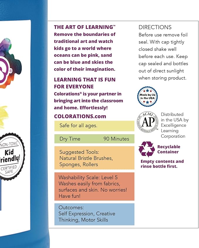 Colorations Paraben-Free Washable Tempera Paint for Kids - 1 Gallon Value Size. Vibrant Yellow, Non-Toxic and Made in The USA