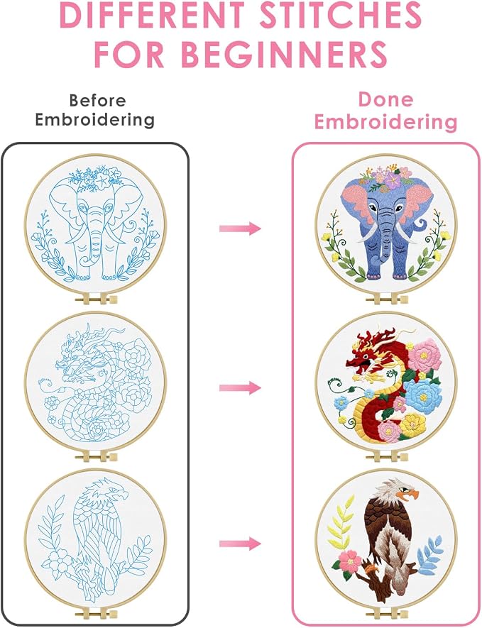 TINDTOP Embroidery Kit for Beginners Adult, Dragon Embroidery Kit for Beginners Include Embroidery Cloth Hoops Threads for Craft Lover Hand Stitch with Embroidery Skill Techniques | for Beginners Include Embroidery Cloth Hoops Threads for Craft Lover H...