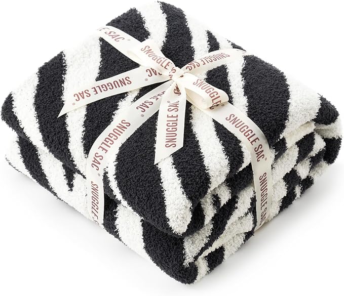 Snuggle Sac Zebra Blanket Black Zebra Print Blanket Ultra Soft Reversible Zebra Throw Blanket for Couch, Sofa & Bed, 50x60 inches