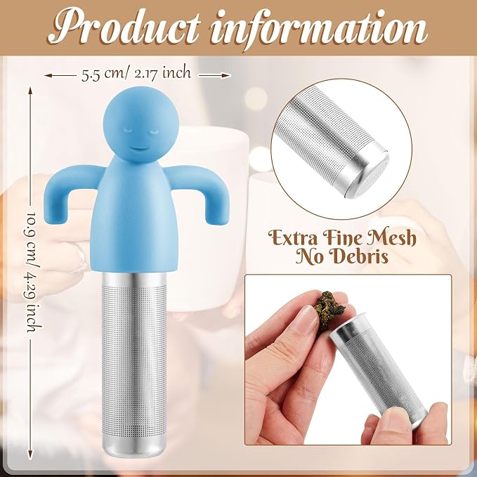 Hicarer 1 Piece Tea Infuser for Loose Tea Cute Fine Mesh Strainer Stainless Steel Filter Ball Diffuser Steeper for Teacups Teapots (Blue)