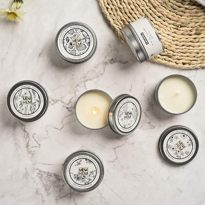 Natural Scented Candle,Rose& Green Perfume Aroma Candle Gift,Handmade Soy Wax Fragrance Candle,Perfect for Meditation Stress Relief Mood Boosting Aromatherapy,Portable Travel Tin Jar 15 Hours (Silver)