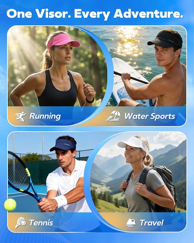 Sport Sun Visor Hat for Women Men - Lightweight Stretchy Polyester Spandex Quick Dry Sweatband Wrinkle Resistant