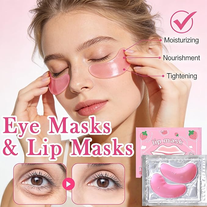 30 Pairs Eye Masks & Lip Mask, Pink Under Eye Patches for Puffy Eyes, Bachelorette Party Favors, Bridesmaid Gifts Bulk, Birthday Party Favors,Mothers Day Gifts, Teacher Appreciation Gifts