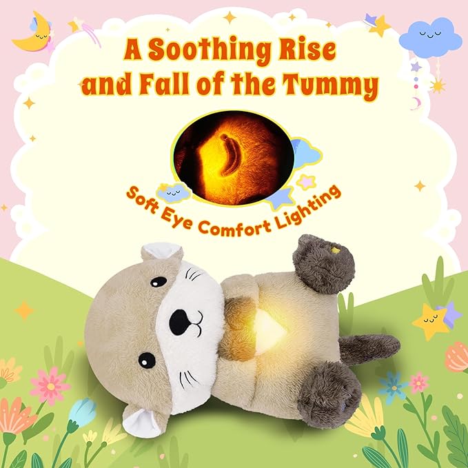 BRICHOEE Breathing Stuffed Animal, Soothing Otter Stuffed Animal with Breathing Motion, Calming Sound and Light for Baby Sleep Companion Portable Plush Toy Gifts for Kids Adults Newborns