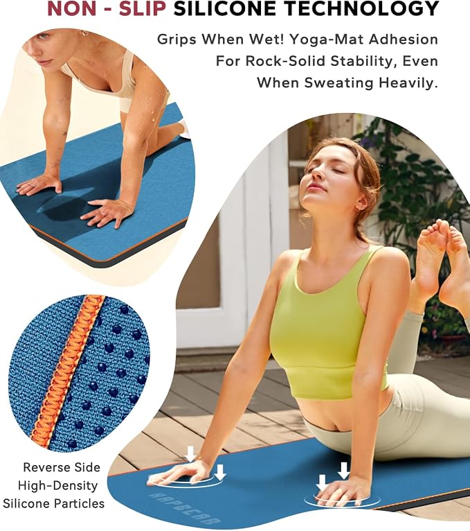 HAPBEAR Hot Yoga Towel with Non-Slip Grip Dots, 72" x 24" - Super Absorbent, Soft Microfiber Yoga Mat Towel for Bikram, Gym, Pilates - Blue
