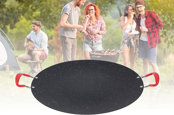 Non Stick Korean Grill Pan, Round BBQ Griddle Pan with Silicone Handle Design, High Temperature, Suitable for Camping, Outdoor Barbecue (Small 70 X 55 X 45cm / 27.6 X