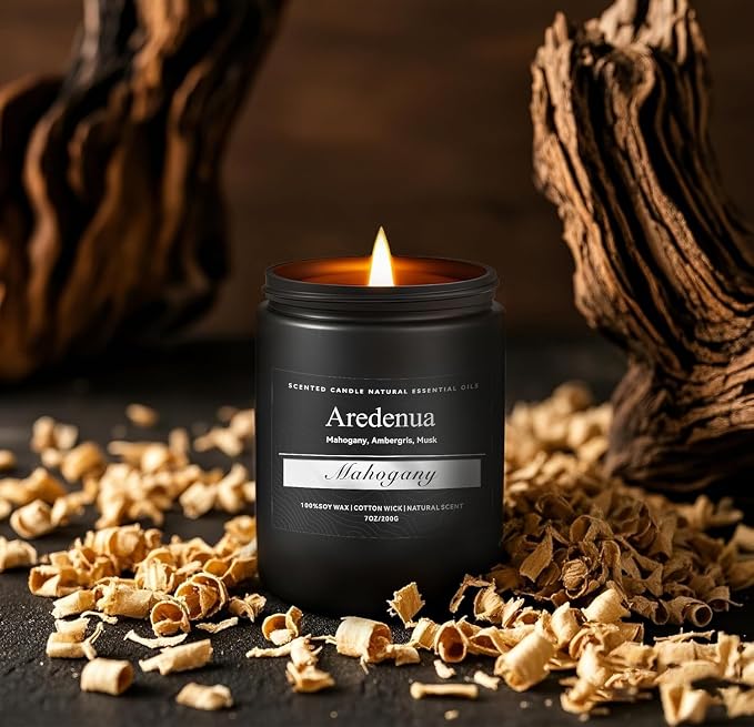 Mahogany Candle | Masculine Candles for Men, Manly Gifts for Men - 7oz Soy Candle for Home Scented - Scented Candles for Home, Aromatherapy Gifts for Him - 50H Long Lasting Burn Time