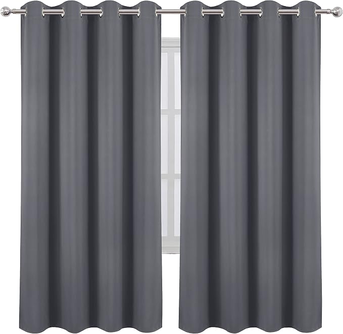 LEMOMO Grey Thermal Blackout Curtains/52 x 72 Inch/Set of 2 Panels Room Darkening Curtains for Bedroom