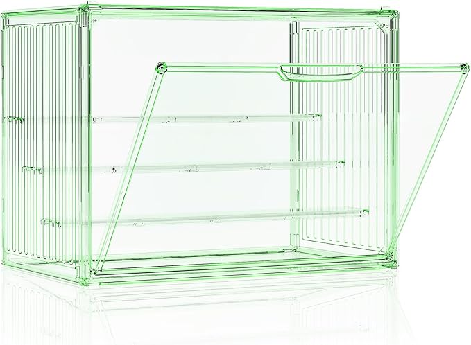Clear Green Acrylic Figure Display Case for Collectibles 4 Layer Hobby Figurine Display Shelf Cases Stackable Display Boxes with Shelves for Pop Mart Labubu Action Figures, Car Model, 1 Pack