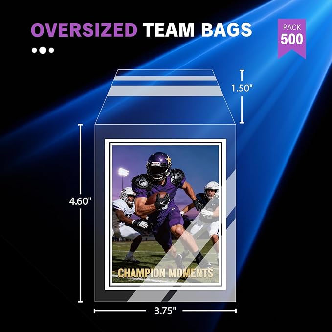 Oversized Team Bags for Trading Cards - Large Size Resealable Card Sleeves Perfect for 80 Loose Cards, 35PT to 360PT Toploaders & Magnetic Card Holders, Semi Rigid Card Holder Storage(500 Count)