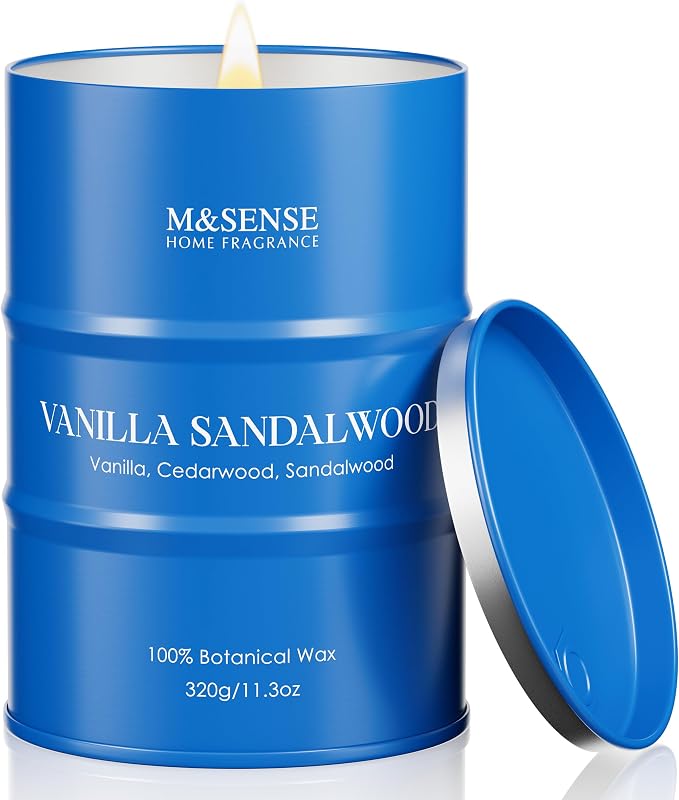 M&SENSE Vanilla Sandalwood Scented Candles,Fall Candles Natural Non Toxic, Soy Candle for Stress Relief Meditation Relaxing, Housewarming Gifts for Women Men, 11.3oz 70 Hour Long Burning