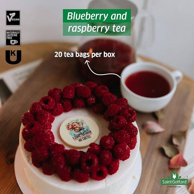 Blueberry & Raspberry Saint Gottard Premium Herbal Tea – Natural Antioxidant Botanical Blend for Cleanse & Digestive Support – 40 Tea Bags – Naturally Low in Caffeine – Pure Herbs