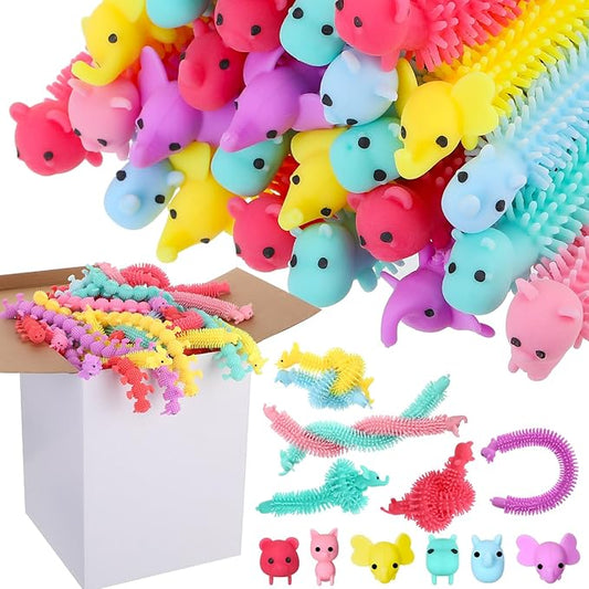 Chivao 150 Pack Bulk Stretchy String Fidget Toys Animal Sensory Toys for Kids and Adults Colorful Fidget Worm Stress Anxiety Relieve Party Favors Goodie Bag Fillers Birthday Gifts (Animal Style)