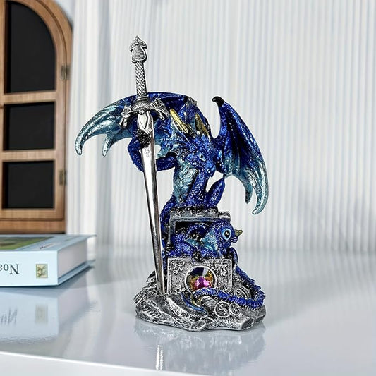 Dragon Statue | Gothic Dragon Ornament, Collectible Ender Figurine | Fantasy Resin Sculpture, Gifts for Home & Office Decor Display (Blue)
