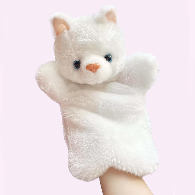 Cat Hand Puppets Kitten Plush Animal Toys Dolls for Kids Imaginative Pretend Play Storytelling White