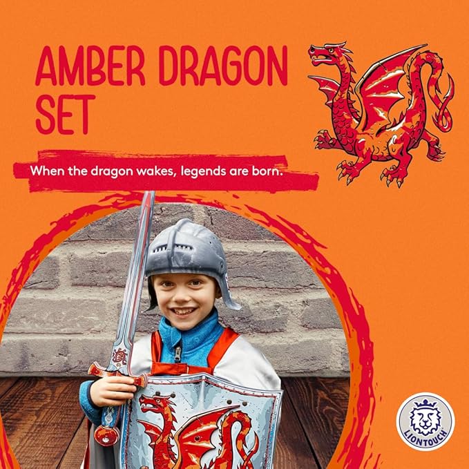 Liontouch - Amber Dragon Foam Sword & Shield for Boys Aged 3-8 Years | Medieval Knight Set for Pretend Play with Red Dragon Theme | Safe Weapons & Battle Accessories for Dress Up & Costumes
