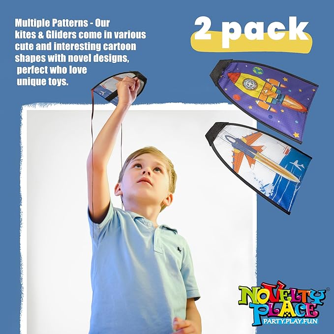 Novelty Place 2 Pack Thumb Ejection Kite Toy - Kite Launcher Slingshot Catapult Kites for Boys Girls Kids & Teens, Mini Beach Kites Easy to Launch and Fun Outdoor Flying Experience(Jet,Rocket)