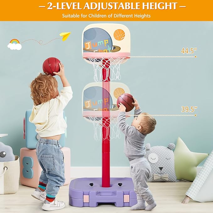 Costzon Kids Basketball Hoop, 2 in 1 Toddler Basketball Hoop Toy Set with Ring Toss & Storage Box for Boys Girls Baby, Portable Basketball Hoop Stand with Adjustable Height for Indoor Outdoor