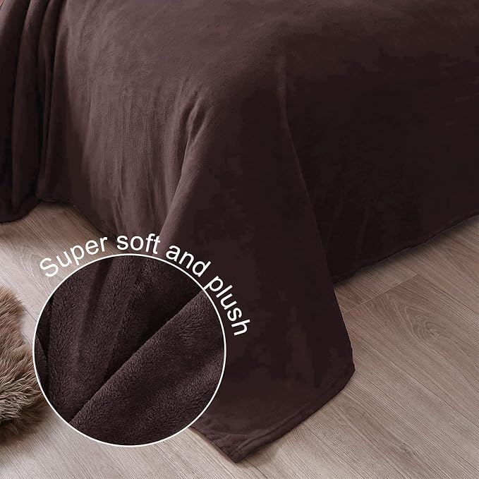Exclusivo Mezcla Soft Fleece Blanket Twin Size for Bed, Coffee | 60x80 Inches, Double-Sided Brushed Flannel, Lightweight Plush Cozy Blanket for Home Decor, All Season, Machine Washable