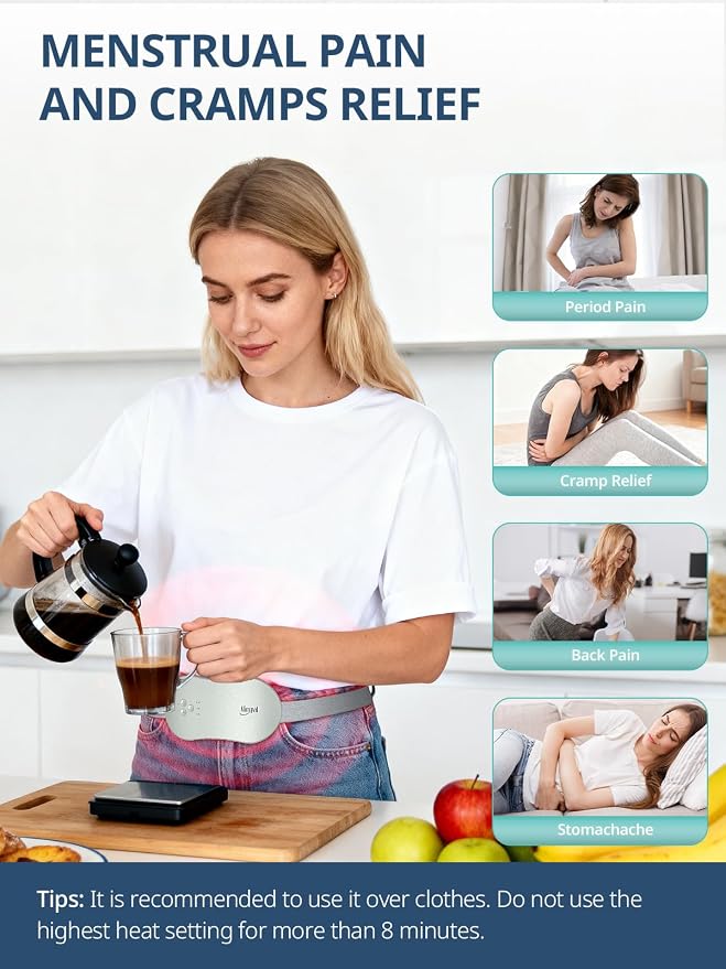 Slimpal Portable Heating Pad for Period Cramps, Electric Cordless Wearable Heat Pad for Menstrual Cramps Relief, 3 Timer Auto Off Setting, Stocking Stuffers Gifts Her Women Girl, Light Grey
