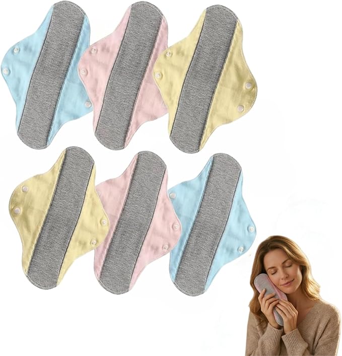 Reusable Leakproof Washable Incontinence Pads for Women Adults | Graphene Absorbent, Waterproof & Breathable | Pure Cotton Bladder Leak Pads, Day Night Postpartum Incontinence Protection (6pcs)