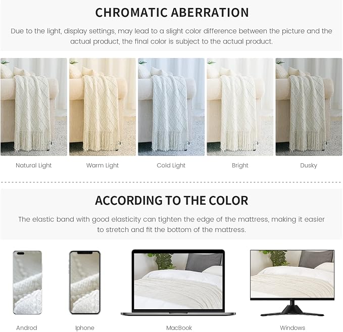 BOURINA Beige Throw Blanket 50x60 Inch Boho Knitted Soft Throw Sofa Blanket | Knitted Throw Blanket 50x60 Inches, Soft Lightweight Boho Weave Throw Decorative Couch Blanket for Living Room Bedroom Chair