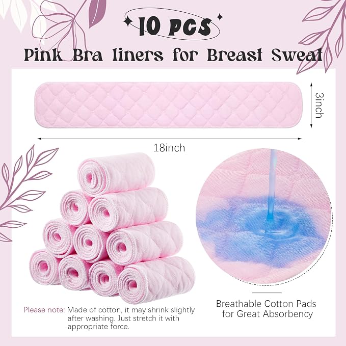 Toulite 10 Pcs Reusable Bra Liners for Sweat, 3 Layer Bra Sweat Pads, Soft Cotton Outer Layer with Polyester Fiber Core