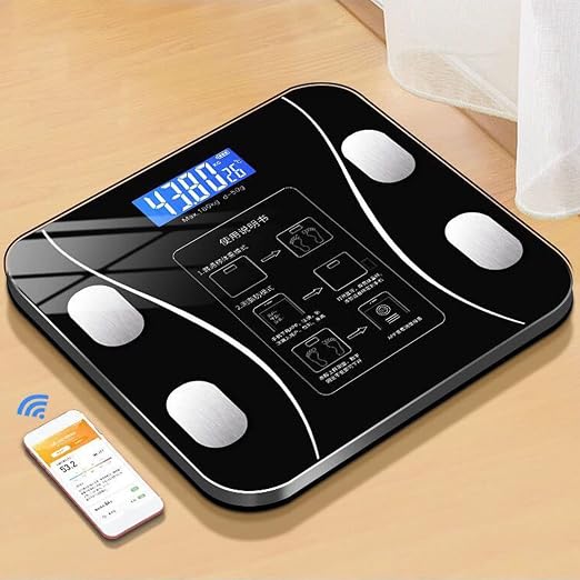 Smart Electric Body Fat Scale - LCD Display Rechargeable Weighing Machine with Tempered Glass, Home Bathroom Scale