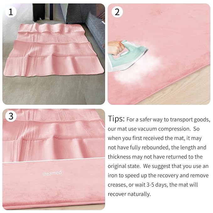 Huloo Sleep Baby Play Mat for Floor,1.3" Thick Elasti-Foam 50"×50" Playpen Mat for Tummy Time,Water Repellent Soft Coral Velvet for Toddler,Infant,Kids,Non-Slip Backing Safe for Crawling(Pink)