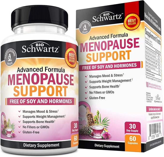 Herbal Menopause Support for Women - Supports Healthy Mood and Balance with Milk Thistle Chasteberry Black Cohosh Red Clover Turmeric Ginger - Menopause Supplements for Women - 60 Veggie Capsules