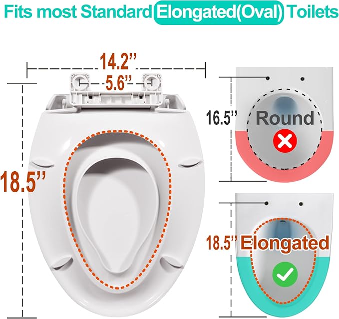 Elongated Toilet Seat with Built-in Potty Training Seat for Toddlers& Adults, Slow Close, Never Loosen, Heavy Duty, Ergonomic, Space Saving Toddler Toilet Seat(Elongated 18.5", Oval)