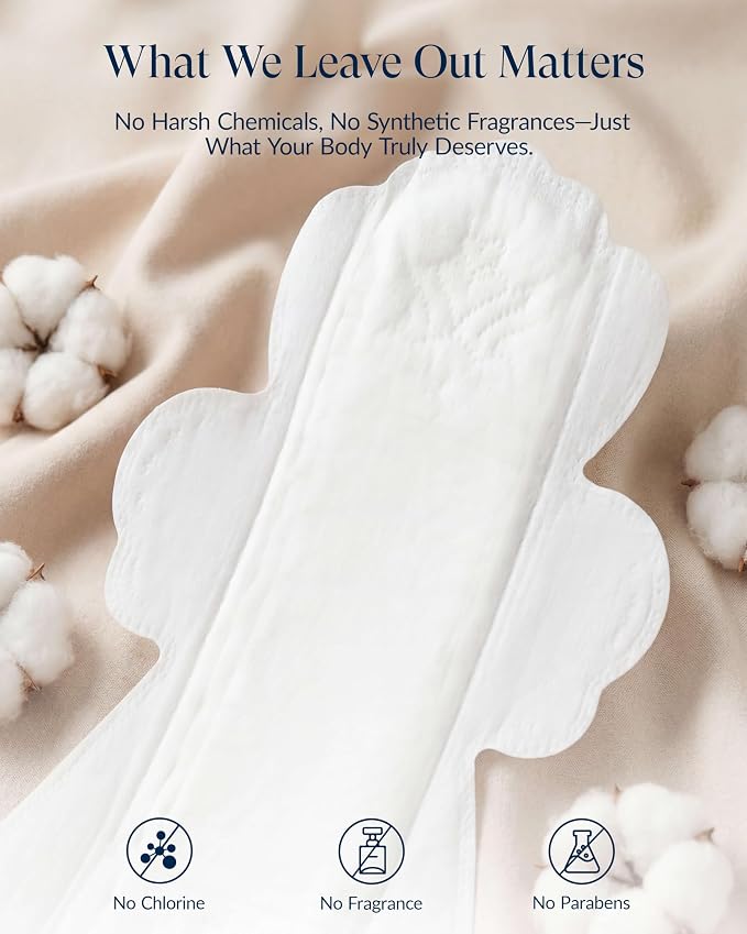 RPE Life 100% GOTS Organic Cotton Overnight Pads, Size 5, 72 Count | Size 5 overnight pads with wings; extra coverage for heavy flow, breathable thin comfort, and odor-neutralizing freshness.