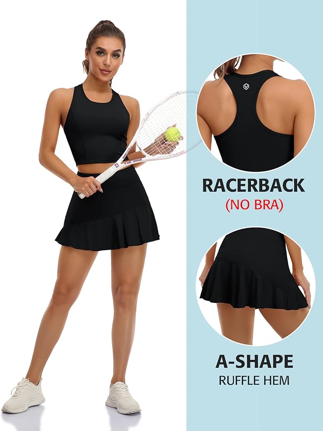 ATTRACO Women 2 Piece Tennis Dress with Shorts Golf Skirts with Pockets | Built-in Shorts, 2 Pockets, Racerback, Ruffle, Pickleball, Workout, Activewear, Casual, Sports Outfits
