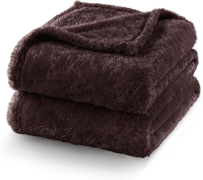 Exclusivo Mezcla Fuzzy Plush Fleece Bed Blanket Queen Size, Coffee | 90x90 Inches, Super Soft and Cozy Bed Blanket, Fluffy Decorative Bedding for Livingroom, Bedroom, All Season