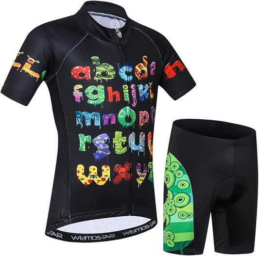 Hotlion Kids Cycling Jersey Set Short Sleeve Boys Mountain Bike Shirt Girls Cartoon Bicycle Tops Childs for Riding Biking