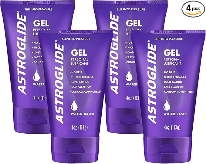 Astroglide Gel, Water-Based Lubricant Sex Gel for Couples, Men and Women (4 oz.) | Stay-Put Personal Lubricant | Long-Lasting Sex Lube | Condom Compatible | Made in The USA (Pack of 4)