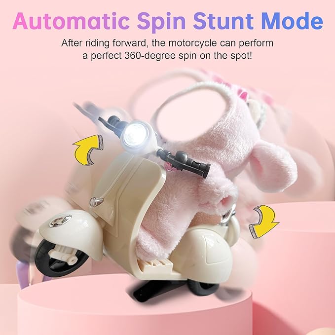 Scooter for Dolls Accessories, Cute Light-Up and Musical Seat with 360° Rotation, Cute Motorcycle for Dolls– Perfect for Doll Collectors, Batteries Not Included (White)