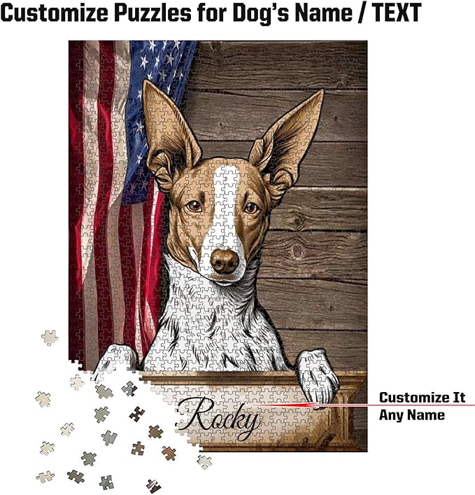 Custom Wooden Jigsaw Puzzles with Your Dog's Name on Podenco Art Print - 300 500 1000PCS Puzzles Game and Home Wall Decor