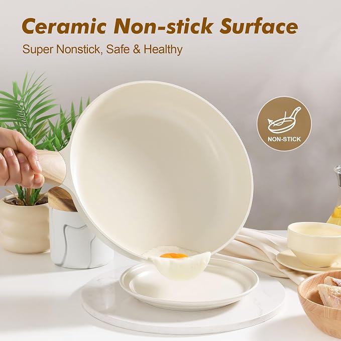 SENSARTE 9.5inch Ceramic Nonstick Frying Pan Small Skillet, White | Healthy Ceramic Coating Omelette Pan, Non-toxic Kitchen Cooking Chef's Pan, PFOA/PFAS/PTFE Free, Induction Compatible