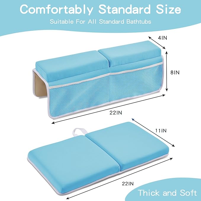 Baby Bath Kneeler and Elbow Rest Pad Set, Thick Soft Quick Dry Bathtub Mat with Toys Organizer, Blue