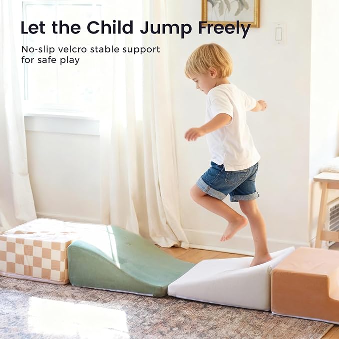 Tiny Land Soft Foam Climbing Blocks for Toddlers, 6-Piece Baby Foam Climbing Blocks, Indoor Playground Climbing Toys, Ideal Gift for Kids Activity Crawling and Sliding Foam Play Set (Vintage)